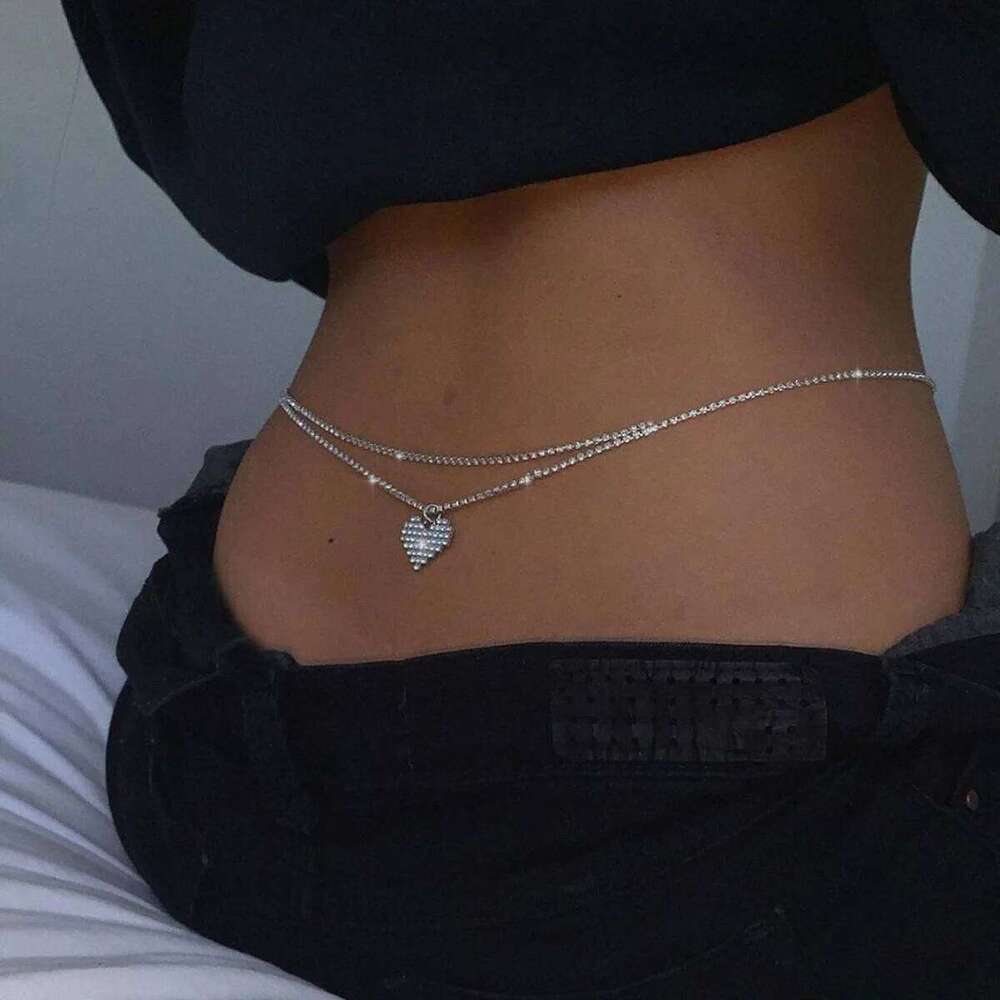 Fashionable Heart-shaped Sexy Style Double-deck Rhinestone Waist Street Photography Women's Body Chain Jewelry X260209