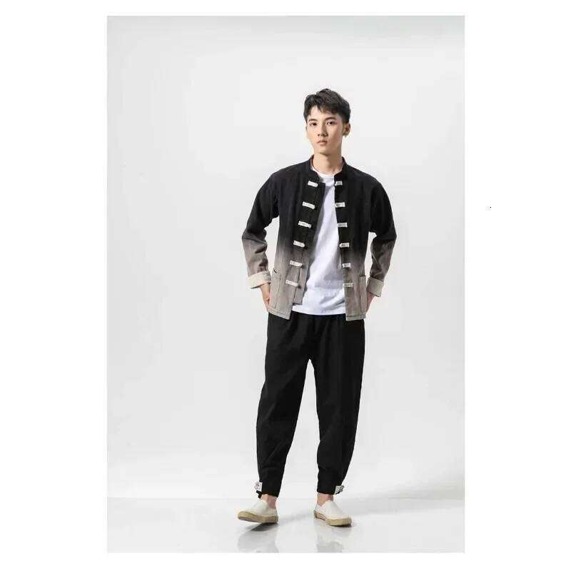 Mardi Hefxessdr Spring Autumn Stand Collar Plate Buckle Tang Suit Jacket Men Chinese Style Gradient Streetwear Kung Fu Plus Size M xl