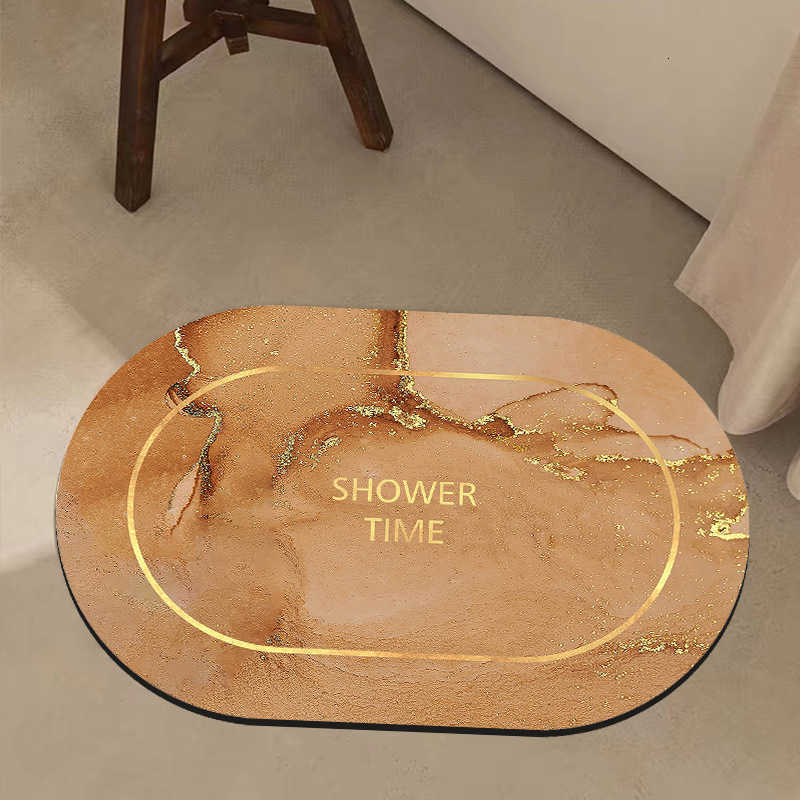 Nordic light luxury hot stamping marble diatomaceous earth floor mat entrance mat simple home bathroom water absorbing door mat S260207