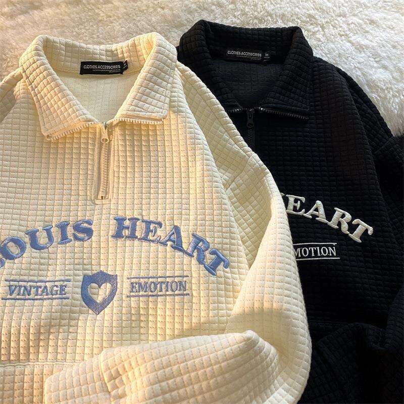 New Style Women's Polo Collar Sweatshirt Loose Versatile Thin Design Sense Matching All Seasons Half-zip Stand-neck Pullovers Fashion Embroidery 