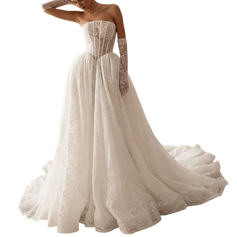 Classic Wedding Dresses Strapless Lace Bridal Gowns A Line Appliques Sleeveless Princess Backless Customized Vestidos De Novia Plus Size