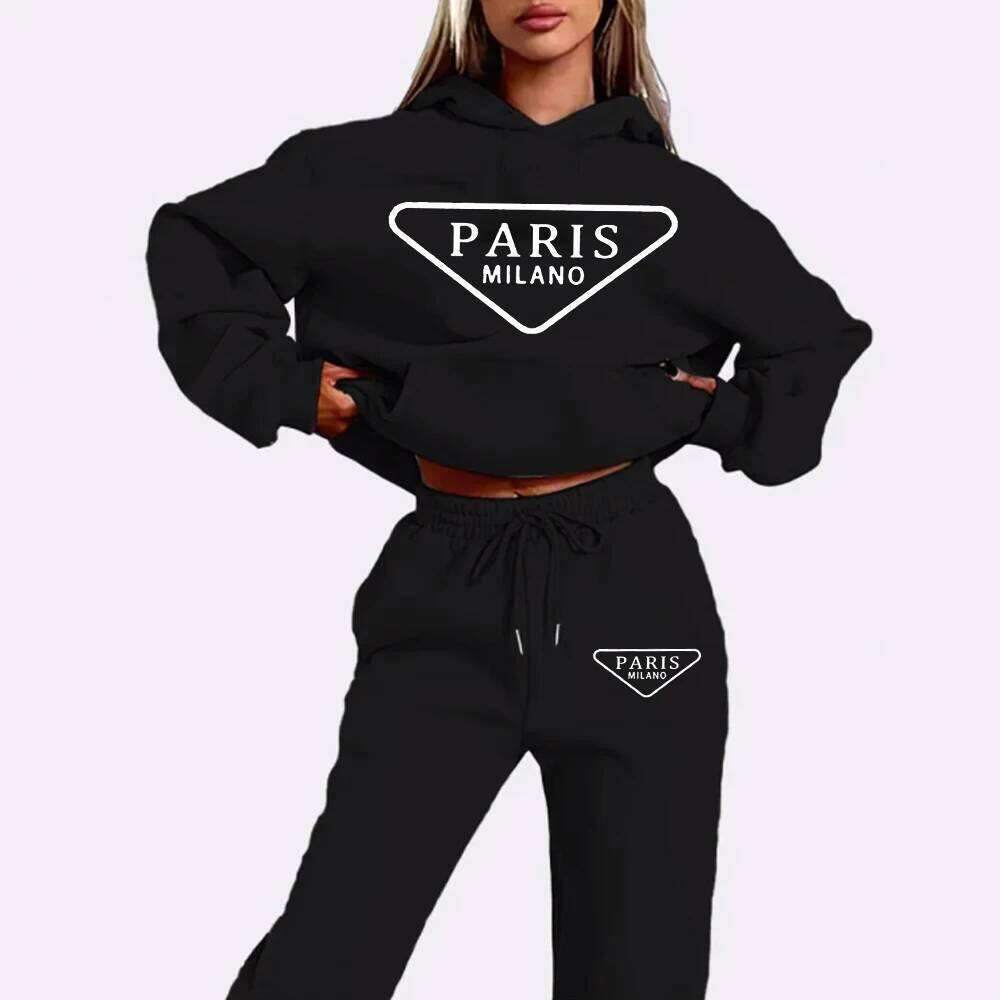 PARIS MILANO Printed Women Hoodie set Street Hip Hop Casual Female 2pcs Clothing Plush sweatshirt Y2K Youthful