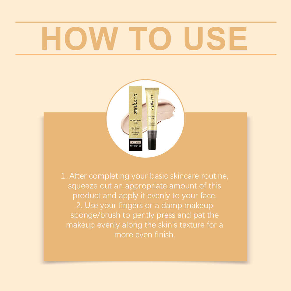 zephoco Ivory White Foundation Natural Concealer Lightweight Skin-Fitting Clear Glossy Three-Dimensional Makeup Effect