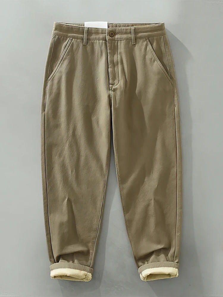 100 Cotton Casual Chino Pants Men Loose Jogger Pants Sport Sweatpants Straight Khaki Trousers 260208