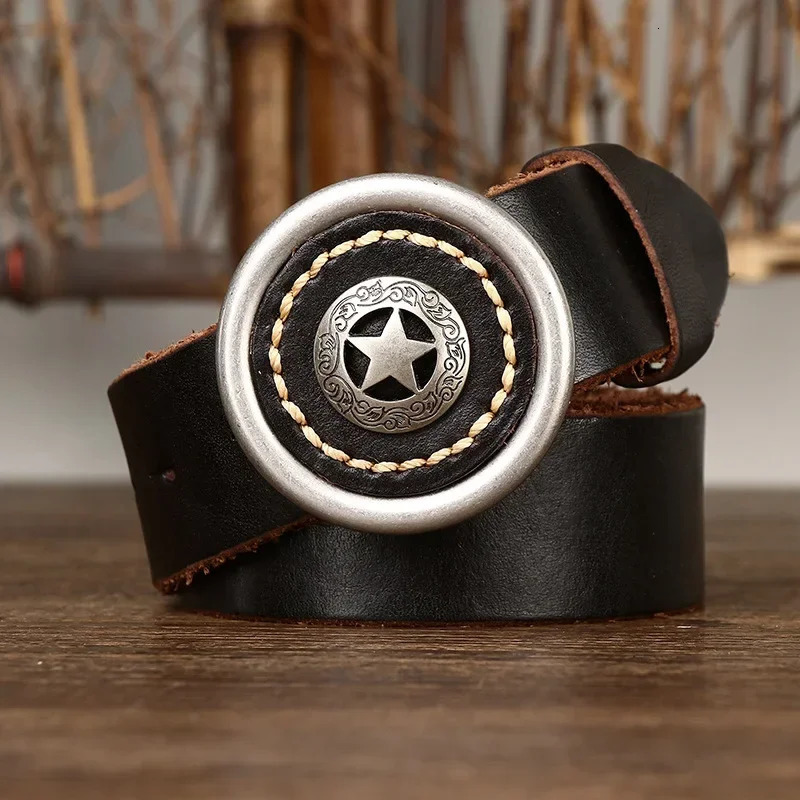 38CM Genuine Leather Belts for Men Thickened Head Layer Pure Cowhide Smooth Buckle High Quality Jeans Cowboy Male Belt 260124