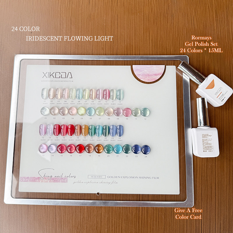 XIKEDA 24 Colors Four Seasons Whitening Gel Nail Polish Set Soak Off Long Lasting Iridescent Flowing Glass Bead Cat Eye Gel for DIY Manicure & Profess