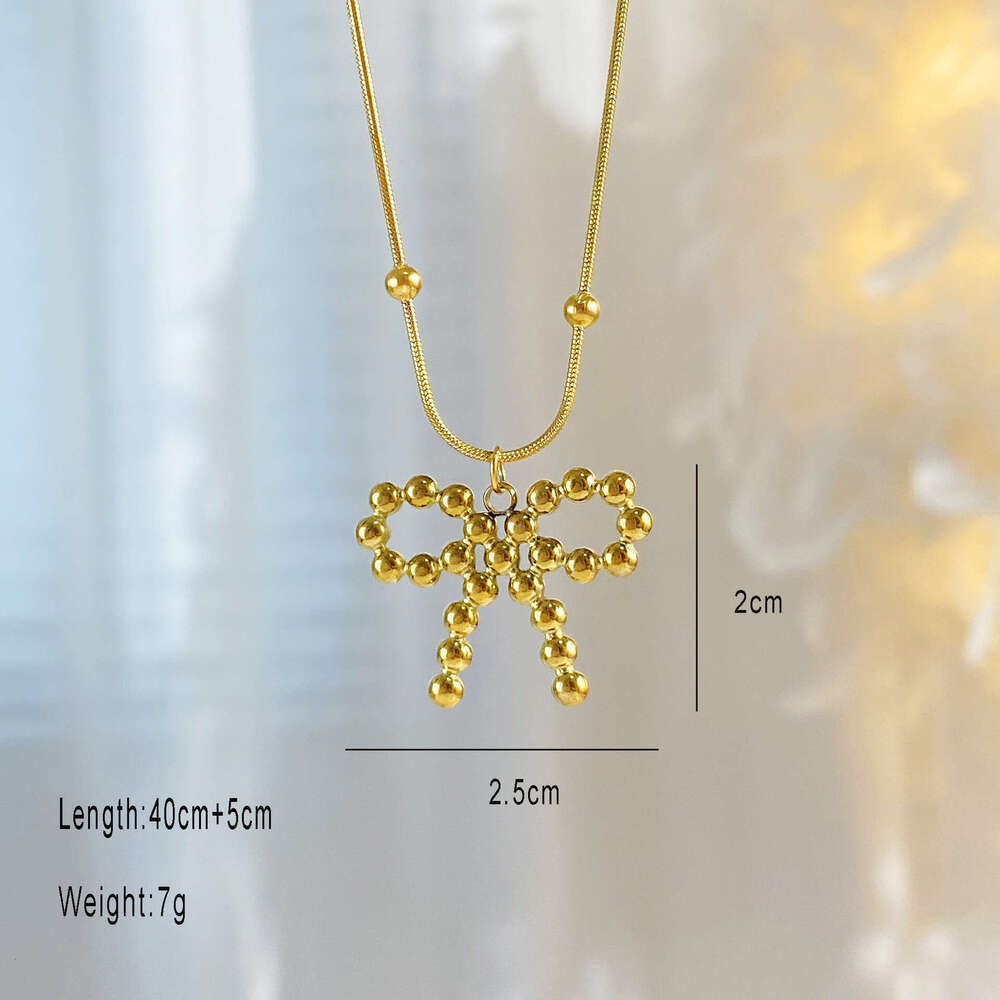 18K real gold electroplated titanium steel necklace light luxury personalized and versatile bow clavicle chain
