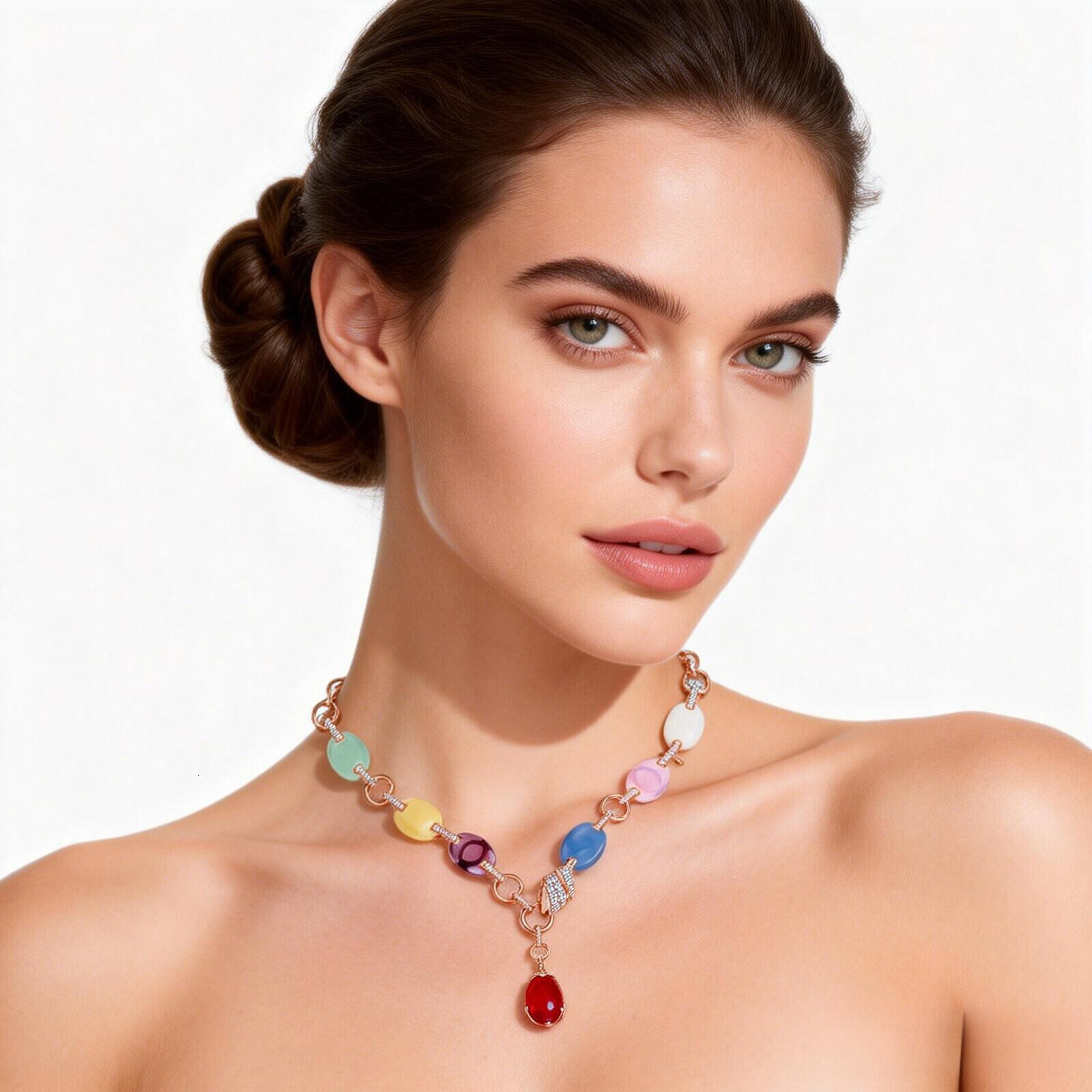 Necklace Autumn Winter New Imitation Colorful Gem Snake Necklace Gold-Plated Necklace Heavy Craft Exaggerated Personality Women's Snake-Shaped Ne