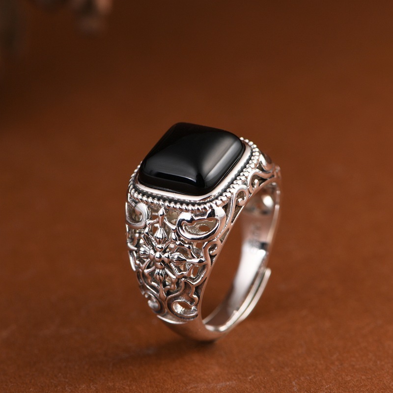 Solid 925 Sterling Silver Lucifer Rings with Black Onyx Natural Stone Handmade Statement Ring TV Show Jewelry 250106