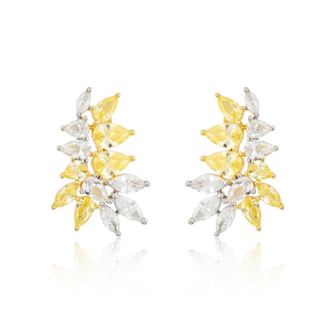 Earrings, Gold-Plated With Two-Tone Zircon Leaf Earrings, Offering A Light Luxury Texture Earrings, Women's Leaf Earrings