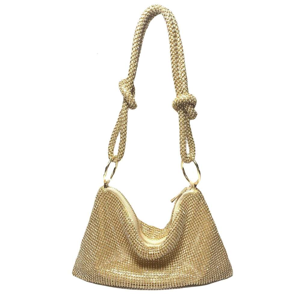 Trendy Sparkling Knotted Handmade New Cross Border Full Rhinestone Evening Underarm Bag