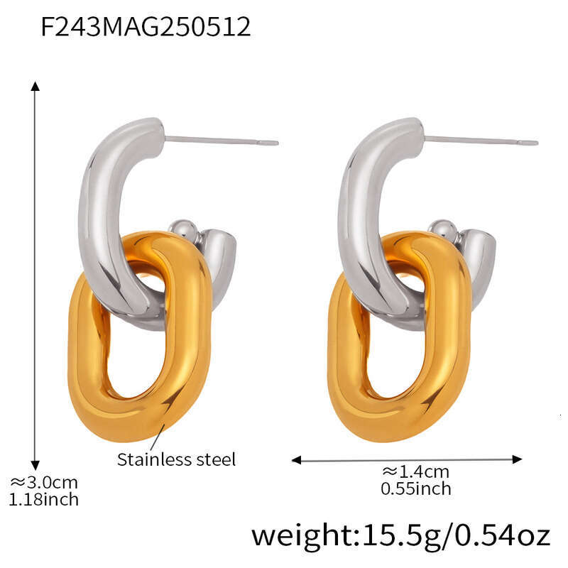 18k Gold / Silver Plated Earrings: Stainless Steel Double U-Shaped Hollow High-End Texture Jewelry 18K Gold Plated Color-Block Geometric Earrings Gift