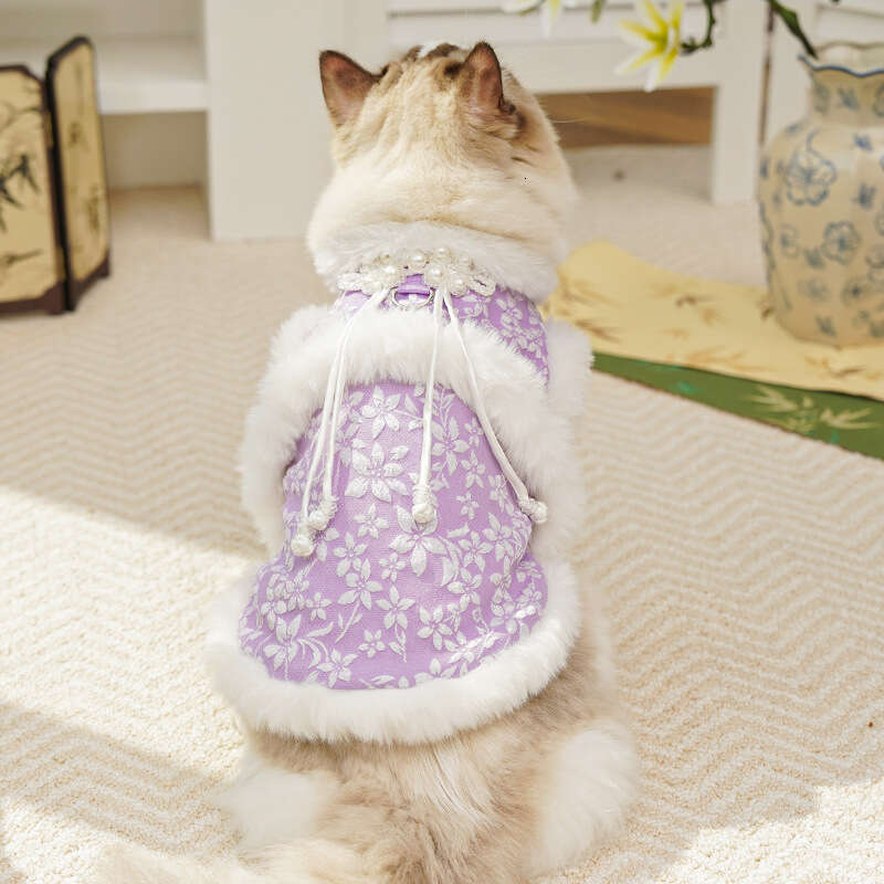 Autumn Winter Fleece Lined Chinese Style New Year Tang Suit Button Pet Dog Clothes Supplies Hairless Cat Ragdoll cat clothes