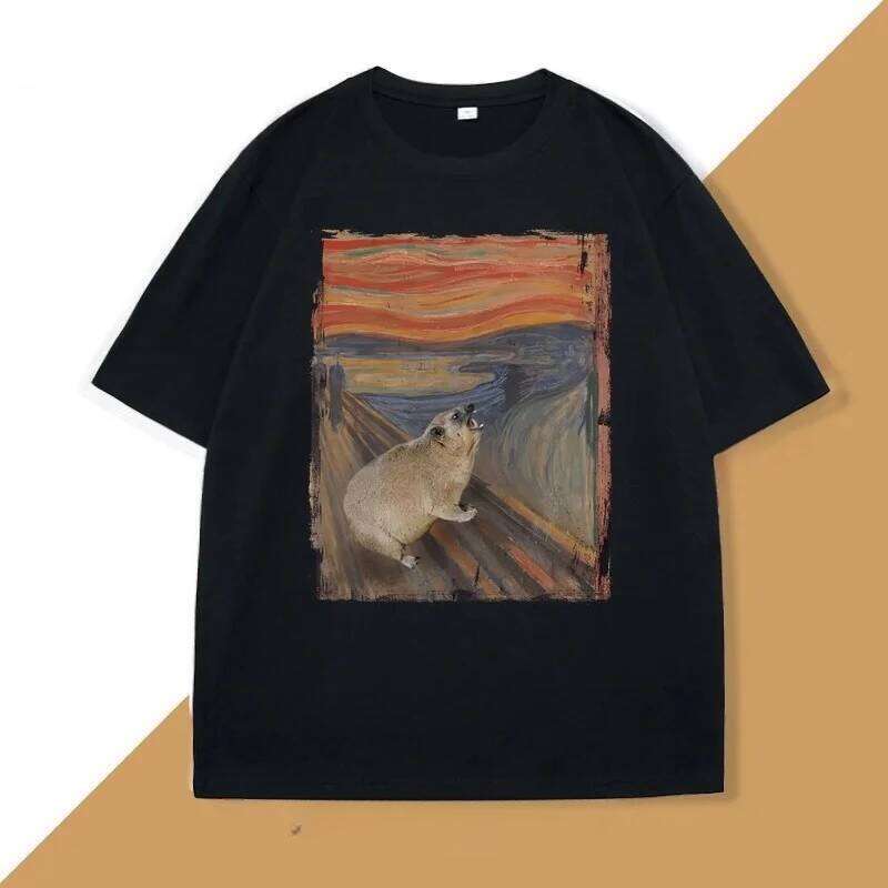 Hyrax Scream Parody Meme Vintage Short Sleeve Crew Neck T-Shirt Loose Casual Women's Clothing Graphic T Shirts X260209