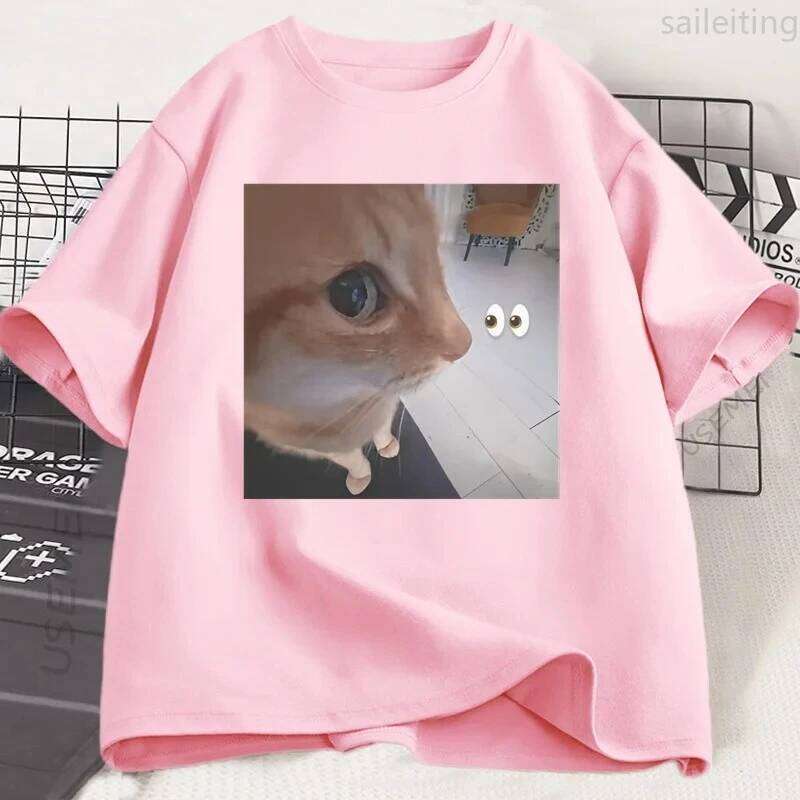 Silly Cat Meme T Shirt Funny Graphic Women Harajuku Short Sleeve Tshirt Oneck Summer Casual T-Shirt Streetwear Aesthetic Clothes X260209