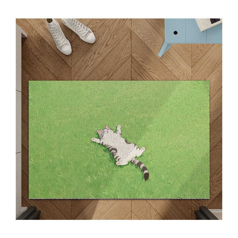 Cartoon cat entrance door mat entryway dirt-scraping floor mat household doorway anti-slip and dirt-resistant silk loop mat S260207