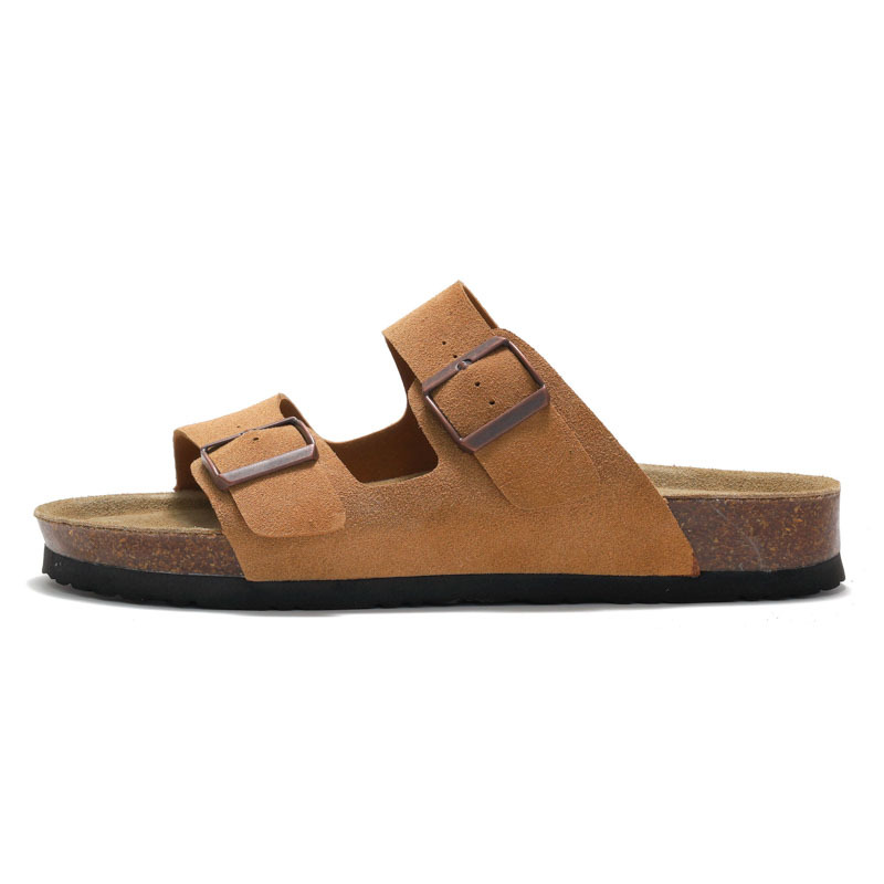 Orfistock Hot new free shipping designer slippers for mens womens flat slippers black khaki beige brown Fashionable and versatile cork slippers buckle