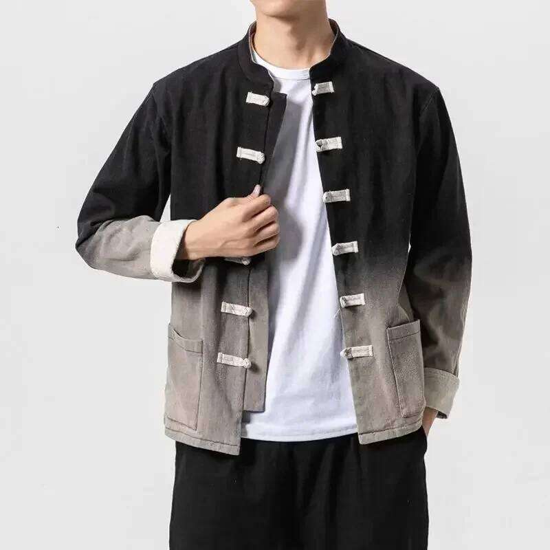 Mardi Hefxessdr Spring Autumn Stand Collar Plate Buckle Tang Suit Jacket Men Chinese Style Gradient Streetwear Kung Fu Plus Size M xl