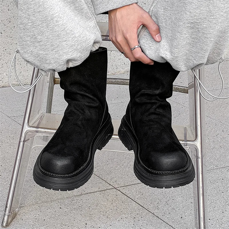 men fashion punk hip hop high chelsea boots cow suede leather shoes cowboy platform boot spring autumn handsome motorcycle botas 260208