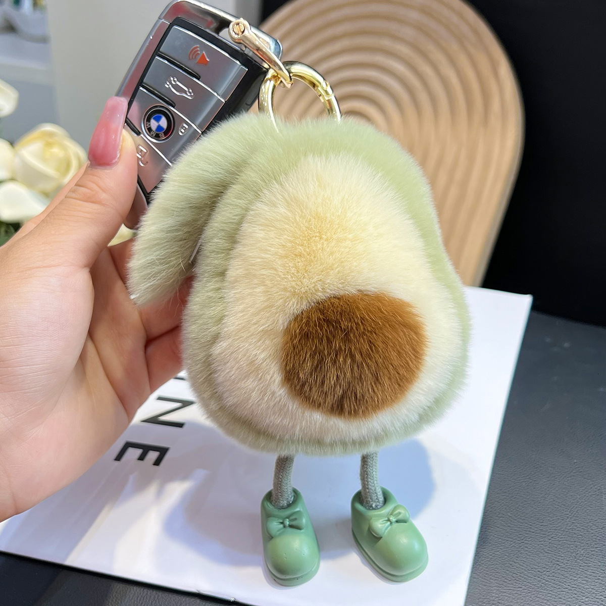 Cute Rabbit Fur Avocado Car Keychain Pendant Ins Internet Celebrity Plush Doll Backpack Decoration Gift