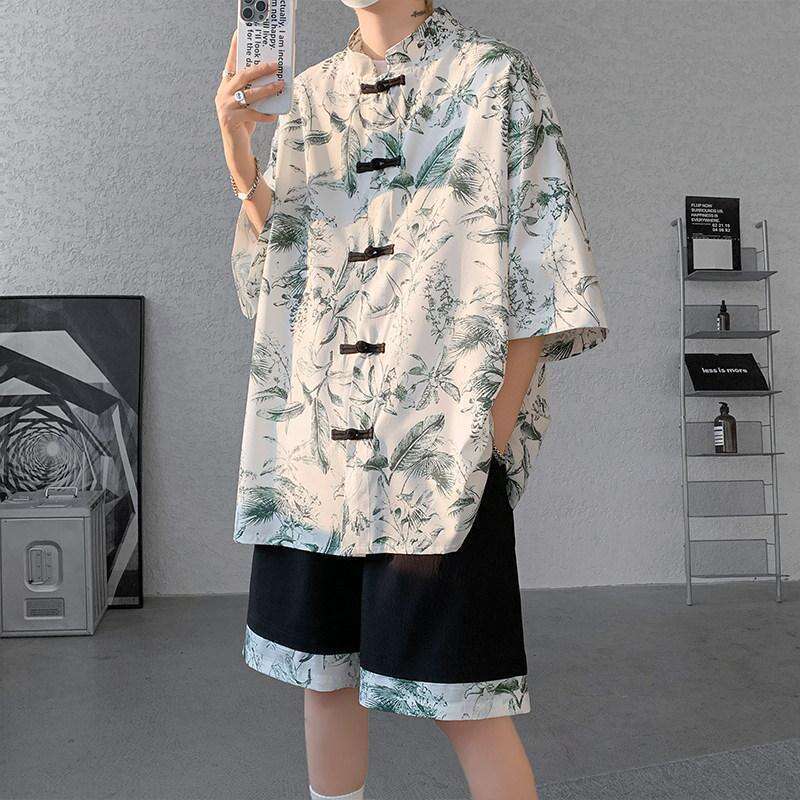 Short-Sleeved Summer Chinese-Style Plus-Size Men's Clothing Set, Including Half-Sleeve T-Shirt And Shorts, A Complete Outfit