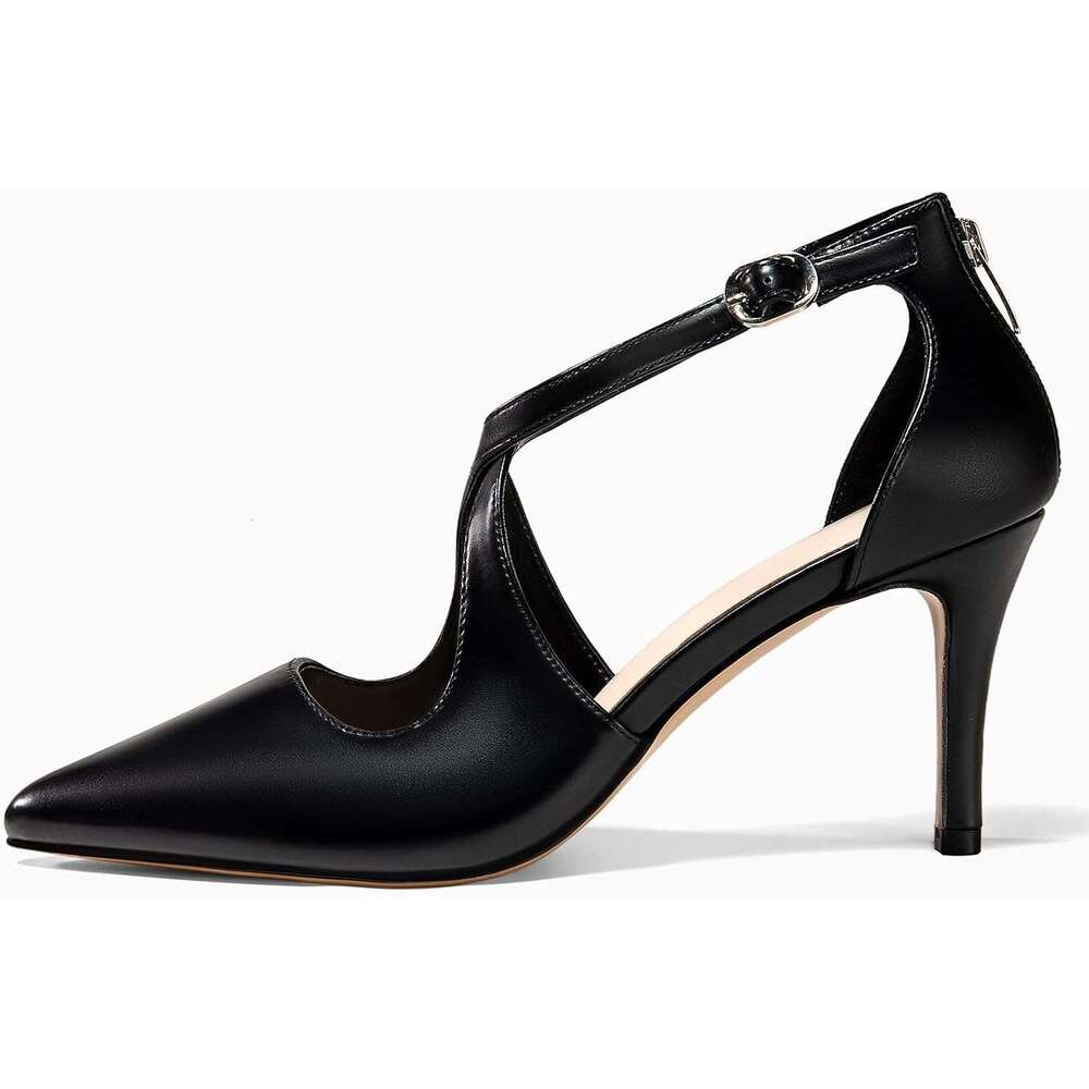 Womens Pumps High Heels Pointed Toe Crossed Strap D Orsay Zip Up Stilettos Party Dress Shoes