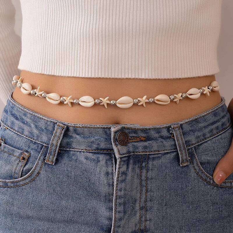 Bohemia Fashion Starfish Shell Belly Chains for Women Summer Beach Rice Beads Beaded Body Chain Bikini Jewelry Gfits 2024 New X260209