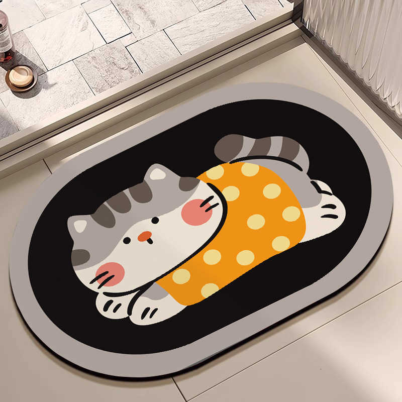 Cartoon cat crystal velvet floor mat bathroom absorbent non-slip quick-drying foot mat dirt-resistant entrance mat easy to maintain S260207