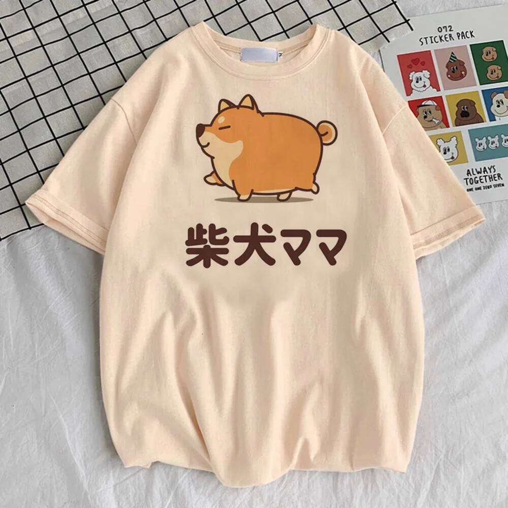 100% cotton T-shirt Shiba Inu T-shirt, women's psychedelic hip-hop Hanbok top, pink retro streetwear, trendy short sleeved shirt X260209
