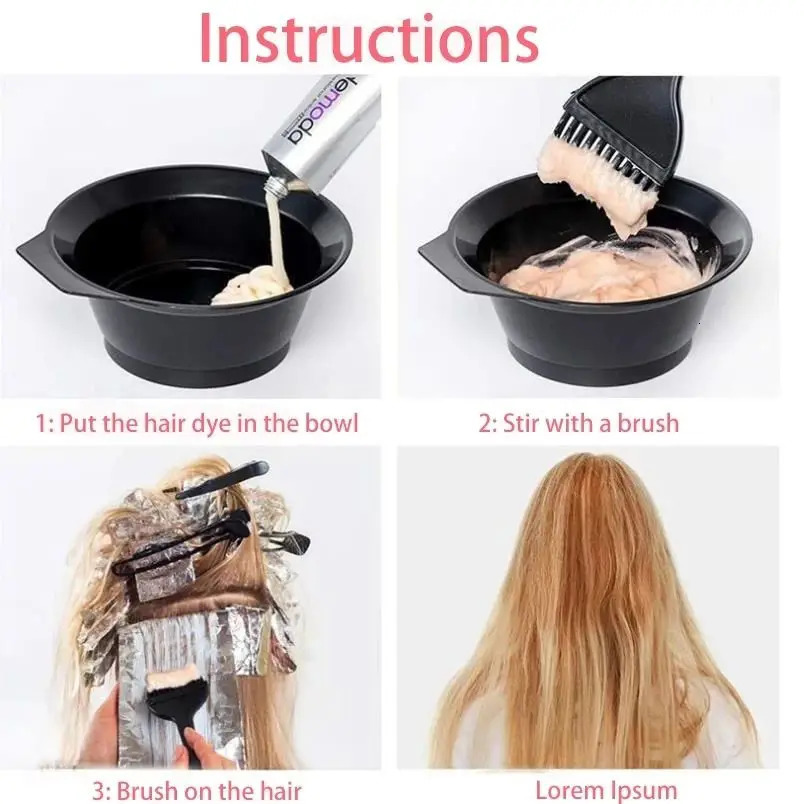 4Pcs Set Professional Hair Dyeing Kit Color Dye Bowl Stirring Brush For Coloring Bleaching Salon Home Tools 260205