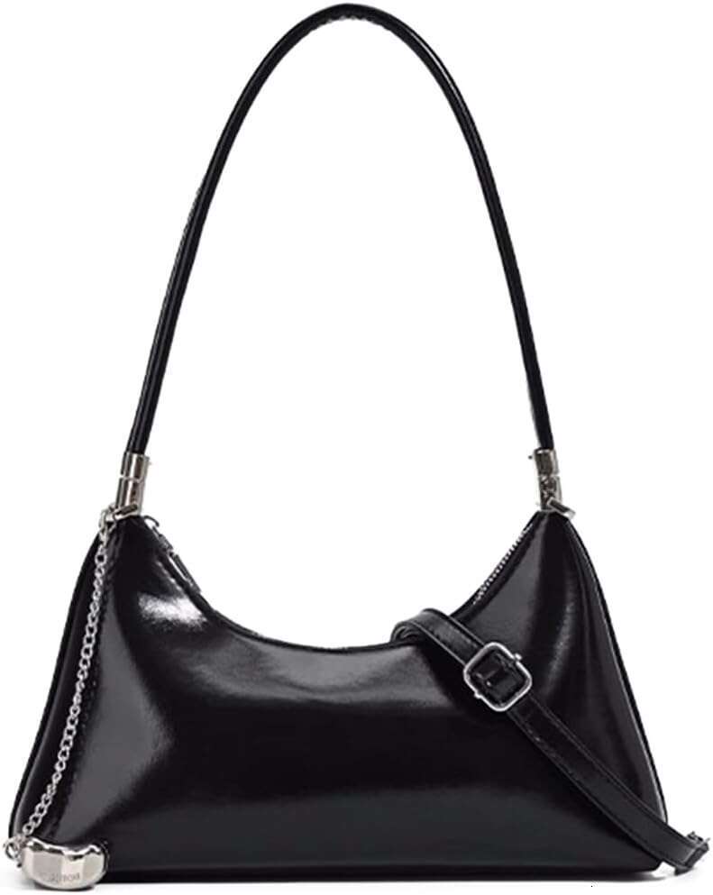 Shoulder For Women Faux Leather Hobo Satchel Handbags With Chain Charm Removable Strap Trendy Crossbody Purse Bag