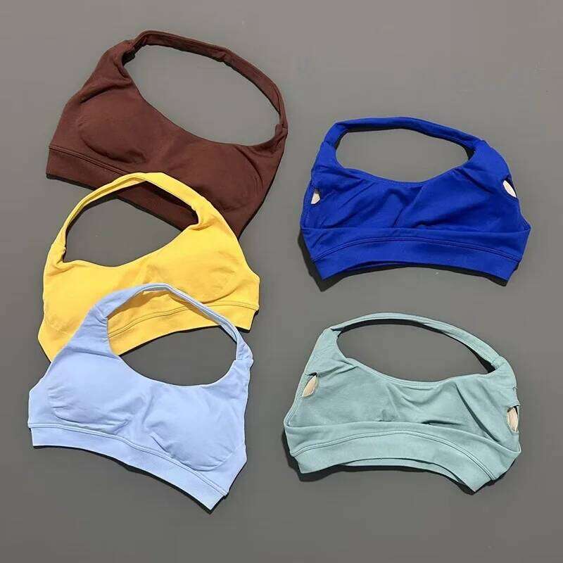 No Logo Sports Women Seamless Yoga Underwear Removable Bra Pads Open Top Fitness Push-up Gym Wear Workout Halter 26Y0209