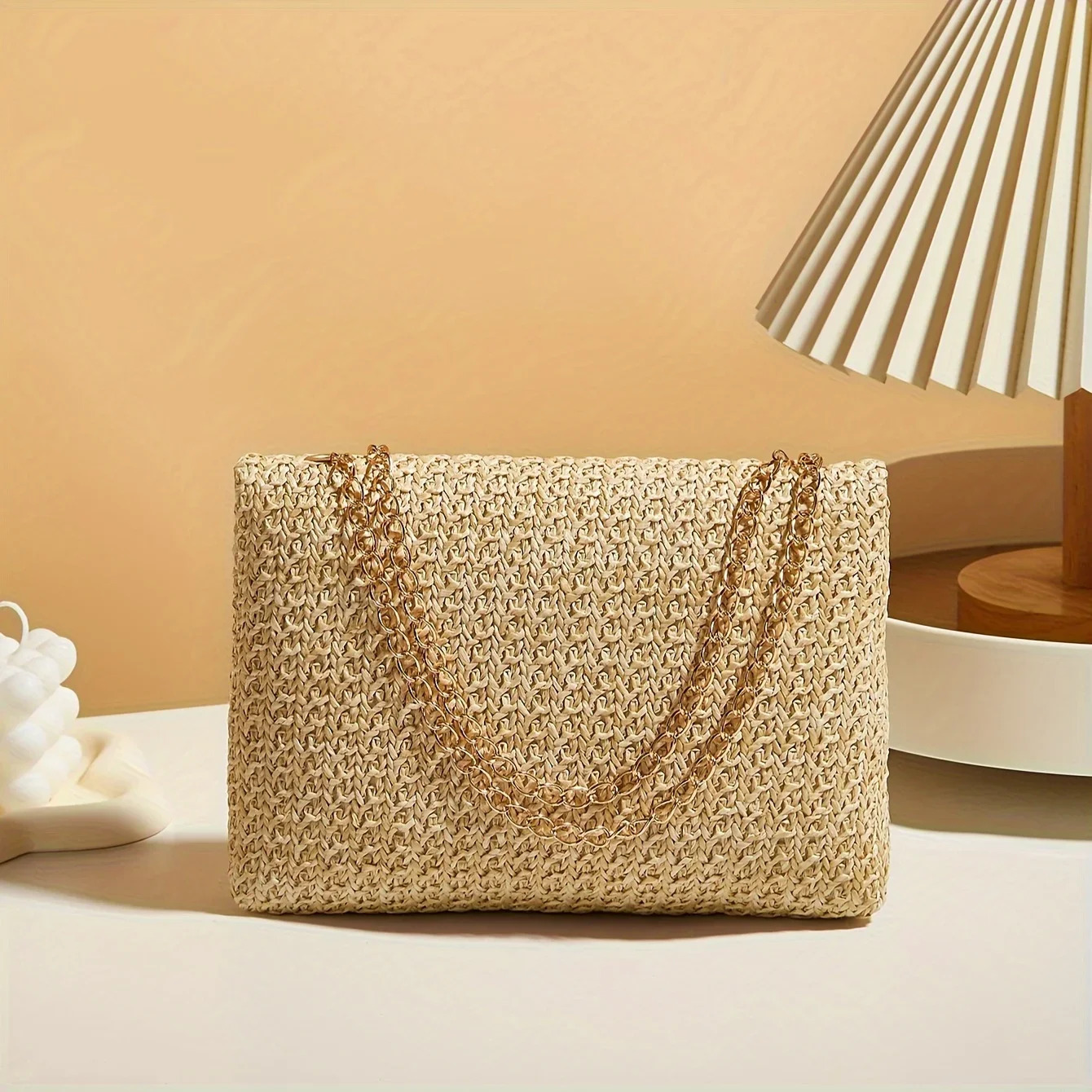 Woven Straw Handwoven Womens Shoulder Bag Fashion Solid Color Crossbody Purse with Lock Clre 260208