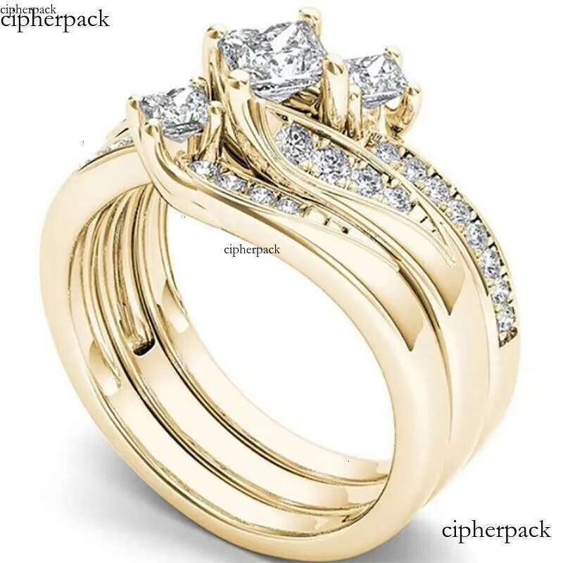 DHcollections Rose Gold Plated Simulated Dia Micro Set With Zircon Three Engagement Ring 1b