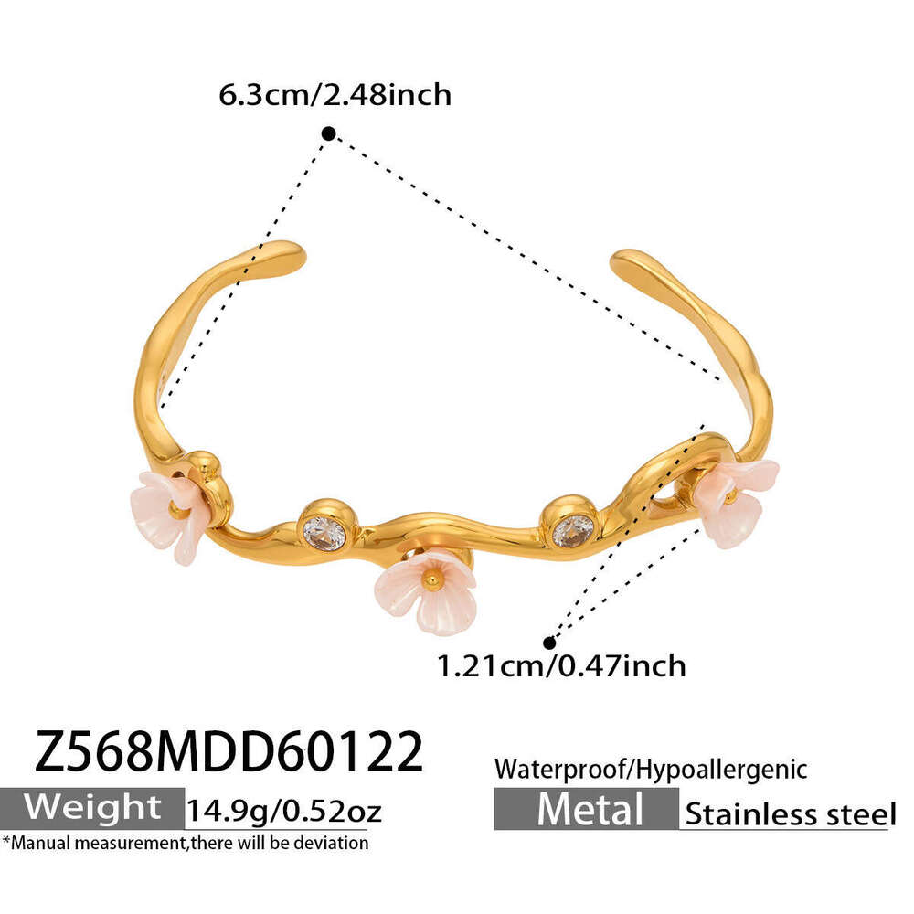 French Vintage Style Light Luxury Resin Flower C-shaped Opening, Stainless Steel Plated With Real Gold, Elegant Bracelet For Women