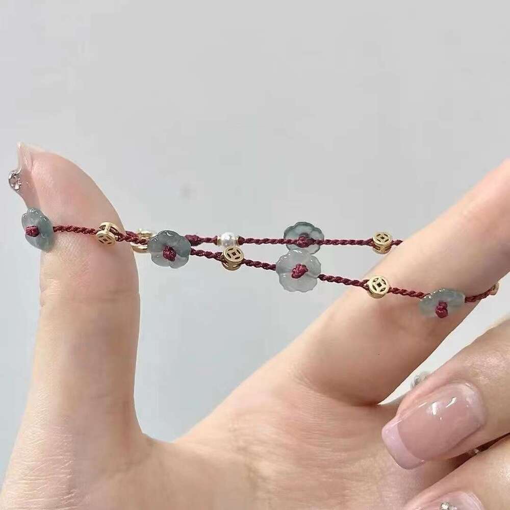 Bracelet Handmade Red Rope with copper cash Flower Beads Chinese Style for Fortune Protection and Special Occasion Gift High Quality Texture