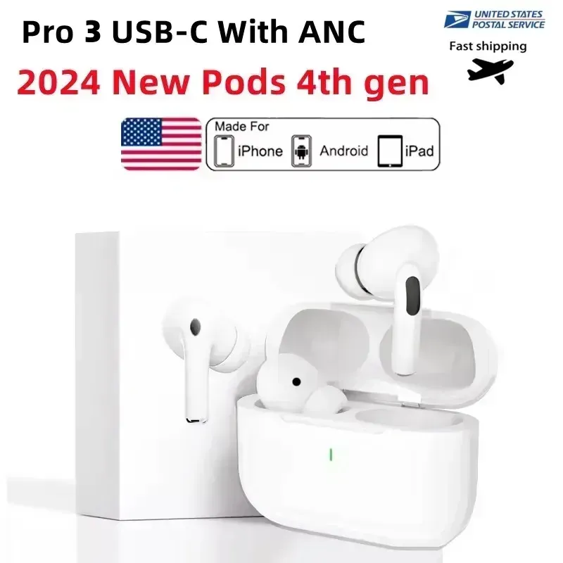 TWS earbuds Pods Pro 3 4th Gen With ANC earbuds Pro 2 USB C earphones wireless Bluetooth Headset USB-C charging port For Xiaomi iPhone Headphones