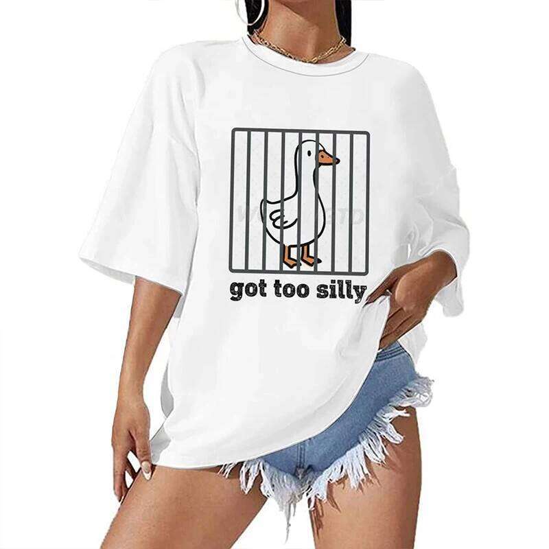Goose Got Too Silly Print T-shirts For Women Summer Short Sleeve Round Neck Oversized T Shirt Creative Personalized Ladies Tops X260209