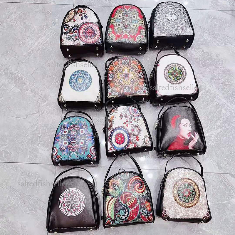 2026 Luxury Women's Genuine Leather Backpack Fashion Ethnic Style Retro Printed Double Zipper Travel Bag Casual Versatile Student Schoolbag Trend