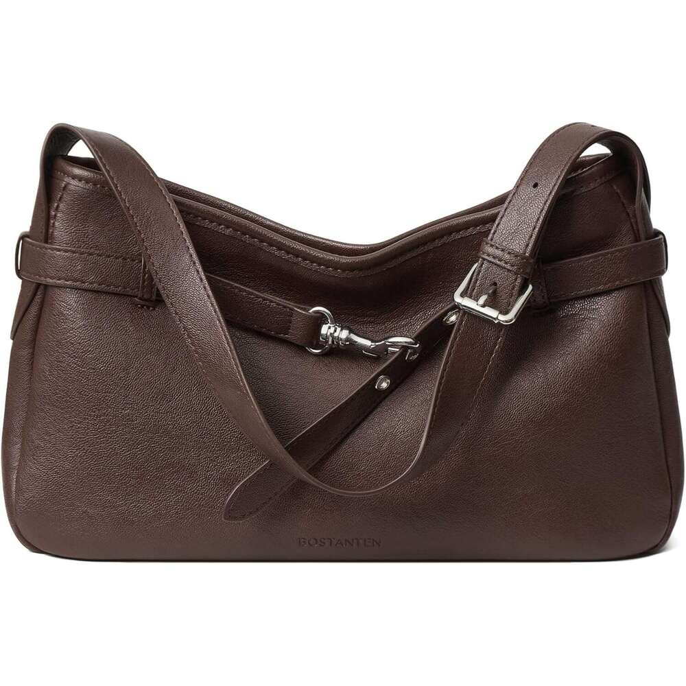Medium Vegan Leather Shoulder Handbag Women Vintage Lightweight Hobo Purse With Adjustable Wide Strap For Work