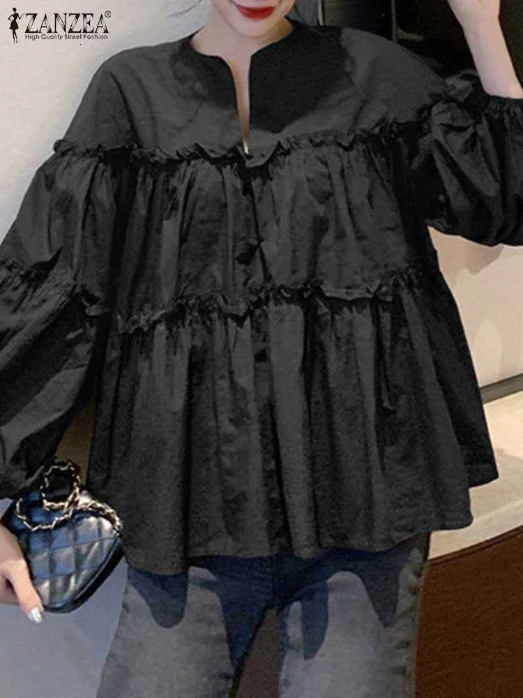 ZANZEA Fashion Women Long Puff Sleeve Blouse Autumn Spring Eelgant Shirt Ruffles Blusas Femininas Mujer Party Work Tops Tunic 260207