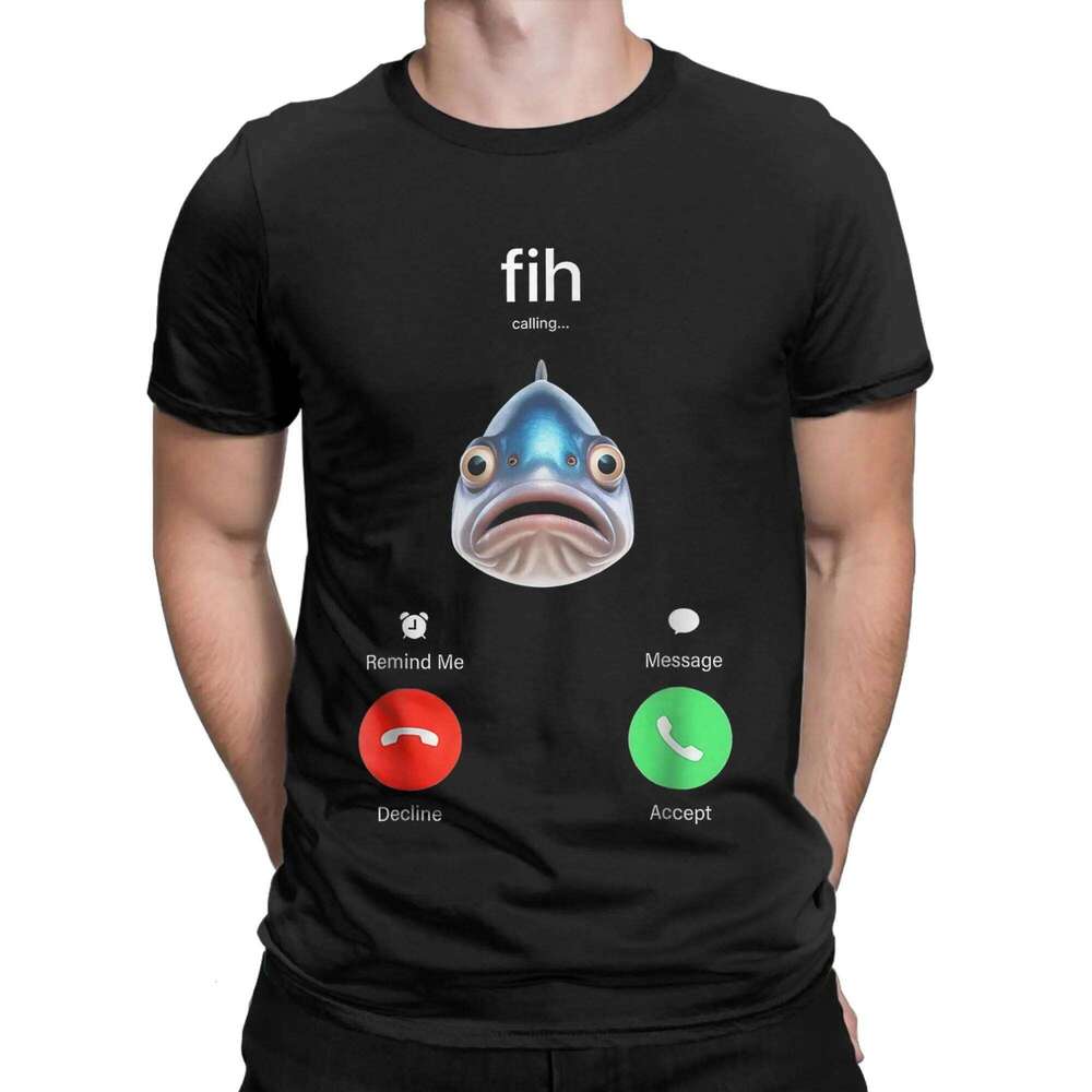 Men's T-Shirts Fih Calling Remind Me Message Funny 100% Cotton Tees Short Sleeve T Shirts Crewneck Clothes Birthday Gift X260209