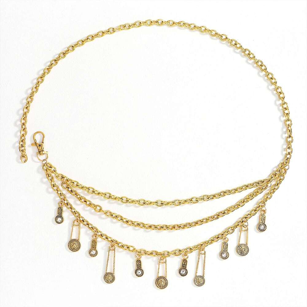 New metallic waist accessories Summer decor Sexy body chain with dress denim belt women's one outfit X260209