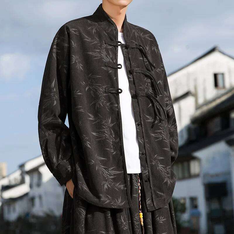Mardi Hefxessdr Chinese Style Jacket Corduroy Velvet Cardigan Top Male Tang Suit KungFu Shirts Japanese Kimono Jackets Coat Zea Men Clothing