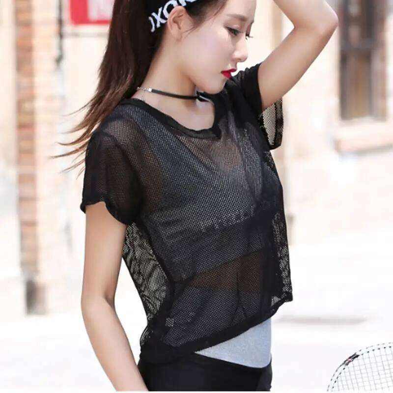 Women's Mesh Yoga Shirt Sexy Short Sleeve T-Shirt Sport Top Blouse Cover Up Quick Dry Gym Clothes Running Fitness Tank Sportwear 26Y0208