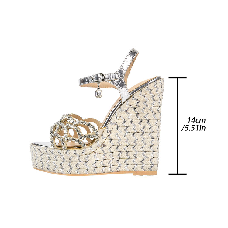 Chengdu Artisan Roman Gladiator Sandals Striking 14cm Platform Wedge with Crystals and Ankle Strap Nude