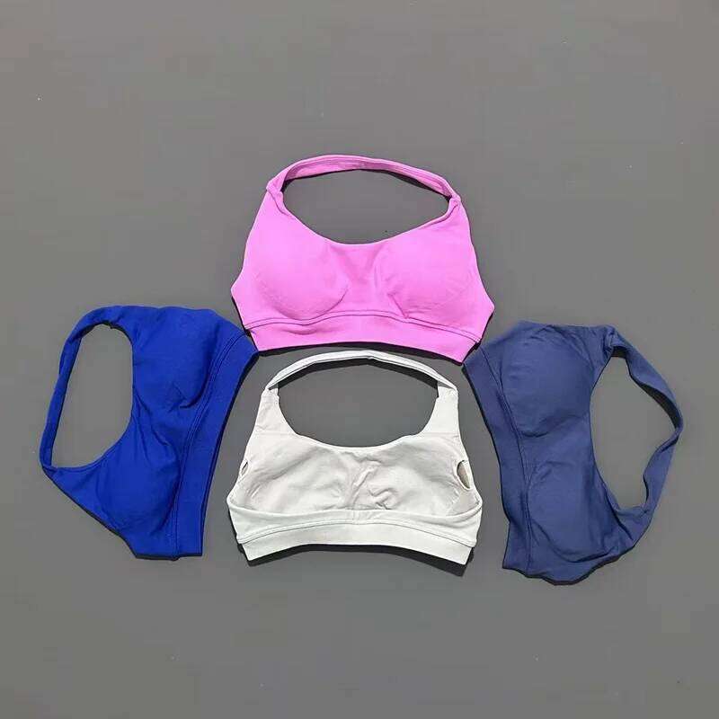 No Logo Sports Women Seamless Yoga Underwear Removable Bra Pads Open Top Fitness Push-up Gym Wear Workout Halter 26Y0209