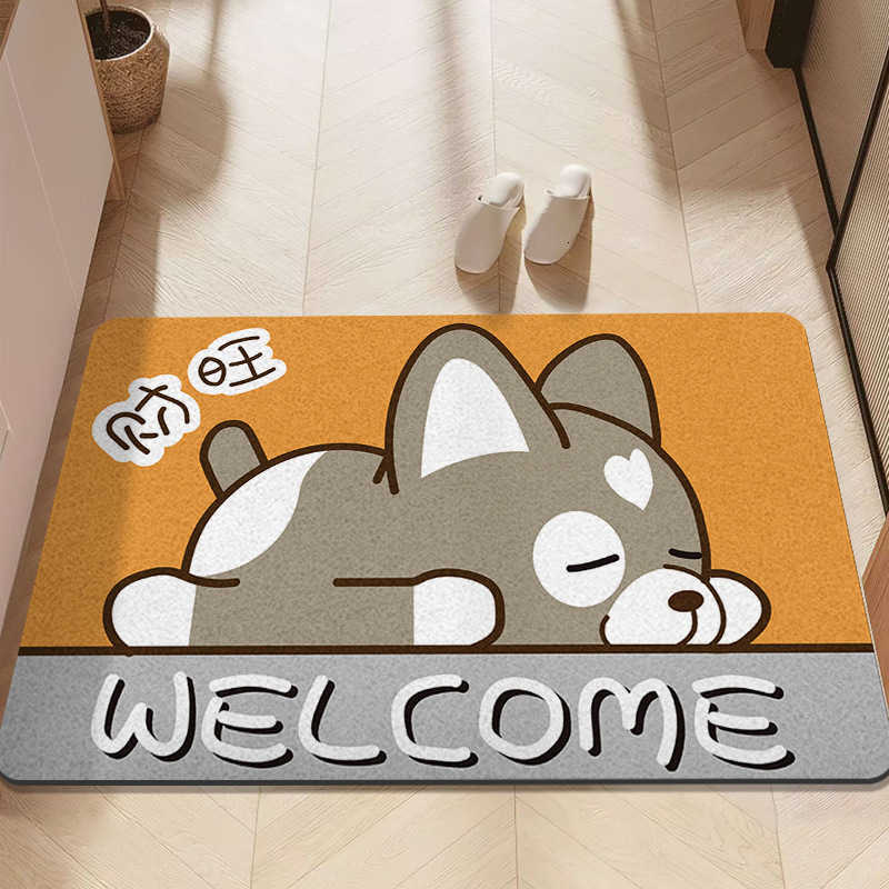 Cartoon Series Entrance Door Mat Dust-Removal and Anti-Abrasion Crystal Velvet Floor Mat for Living Room Hallway and Entryway S260207