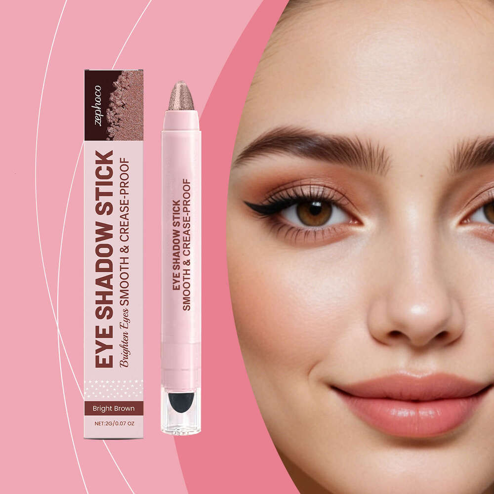 Zephoco Bright Brown Shiny Cream Natural Color Long-lasting Makeup Glitter Eyeshadow Stick