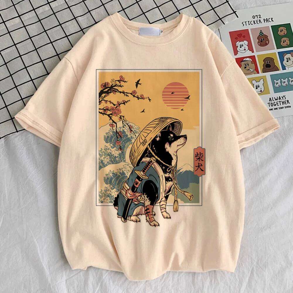 100% cotton T-shirt Shiba Inu T-shirt, women's psychedelic hip-hop Hanbok top, pink retro streetwear, trendy short sleeved shirt X260209